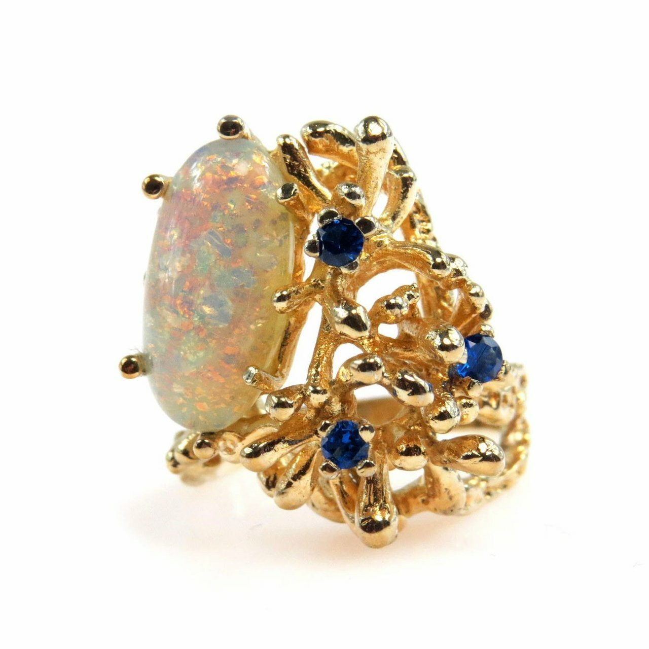Panetta Modernist Brutalist Gold Vermeil Ring Opal Sapphires Size 6