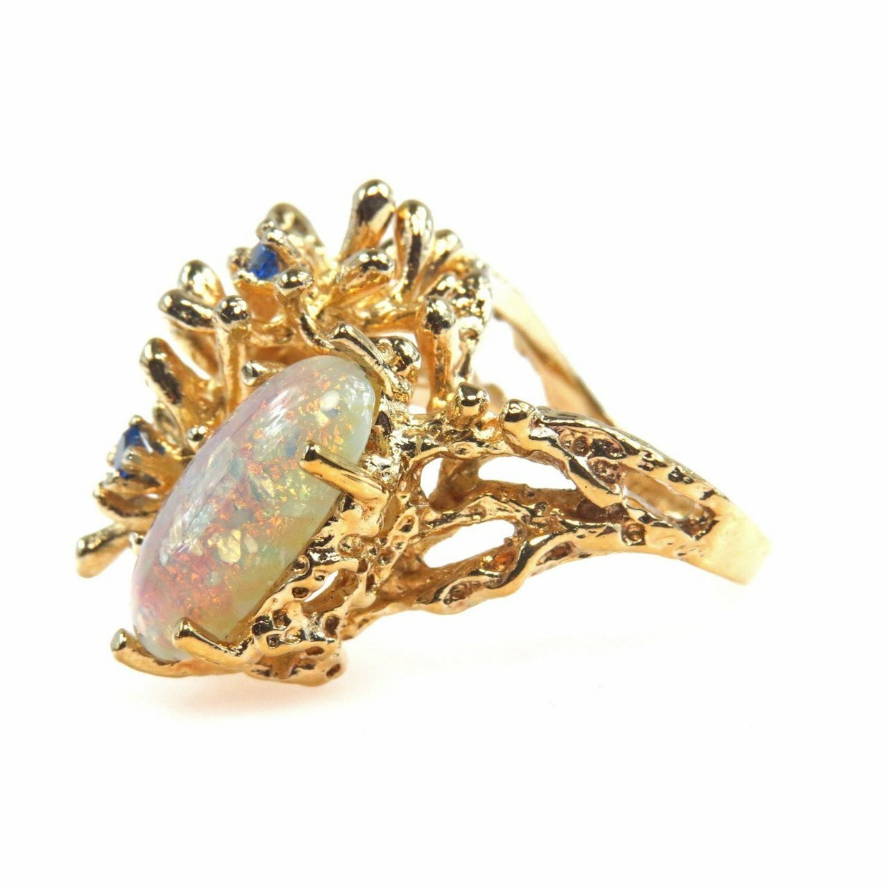 Panetta Modernist Brutalist Gold Vermeil Ring Opal Sapphires Size 6