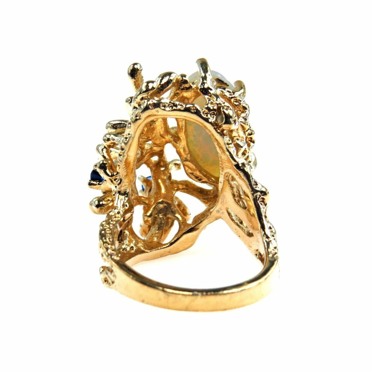 Panetta Modernist Brutalist Gold Vermeil Ring Opal Sapphires Size 6