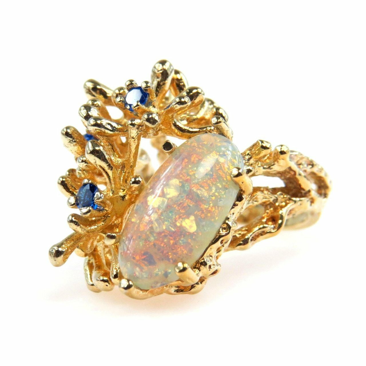 Panetta Modernist Brutalist Gold Vermeil Ring Opal Sapphires Size 6