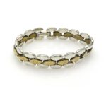 Heavy Vintage Panther Link Mixed Metals Mexican Bracelet Sterling Silver & Brass