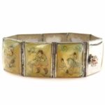 Persian Story Silver Bracelet, Chinese Export, Hand Painted Mother of Pearl