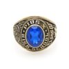 Vintage Pius X High School Ring Class of 77 Antiqued Gold and Sapphire Glass