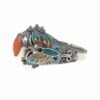 Sterling Silver Coral Statement Ring Enameled Butterfly Chinese Export Sz 6.75