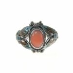Sterling Silver Coral Statement Ring Enameled Butterfly Chinese Export Sz 6.75