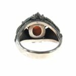 Sterling Silver Coral Statement Ring Enameled Butterfly Chinese Export Sz 6.75