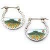 Vintage Sterling Silver Enameled Hoop Earrings - Sunny Landscape Scene - Reminiscent of Peter Maxx
