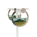 Vintage Sterling Silver Enameled Hoop Earrings - Sunny Landscape Scene - Reminiscent of Peter Maxx
