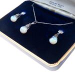 Sterling Silver Floating Opal Necklace Earrings Set