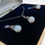 Sterling Silver Floating Opal Necklace Earrings Set