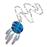 Turquoise Lapis Inlay Sterling Dream Catcher Necklace