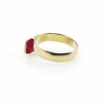 Vintage Two Cubic Zirconia Hearts 14k Gold Charm Ring - Red and Clear