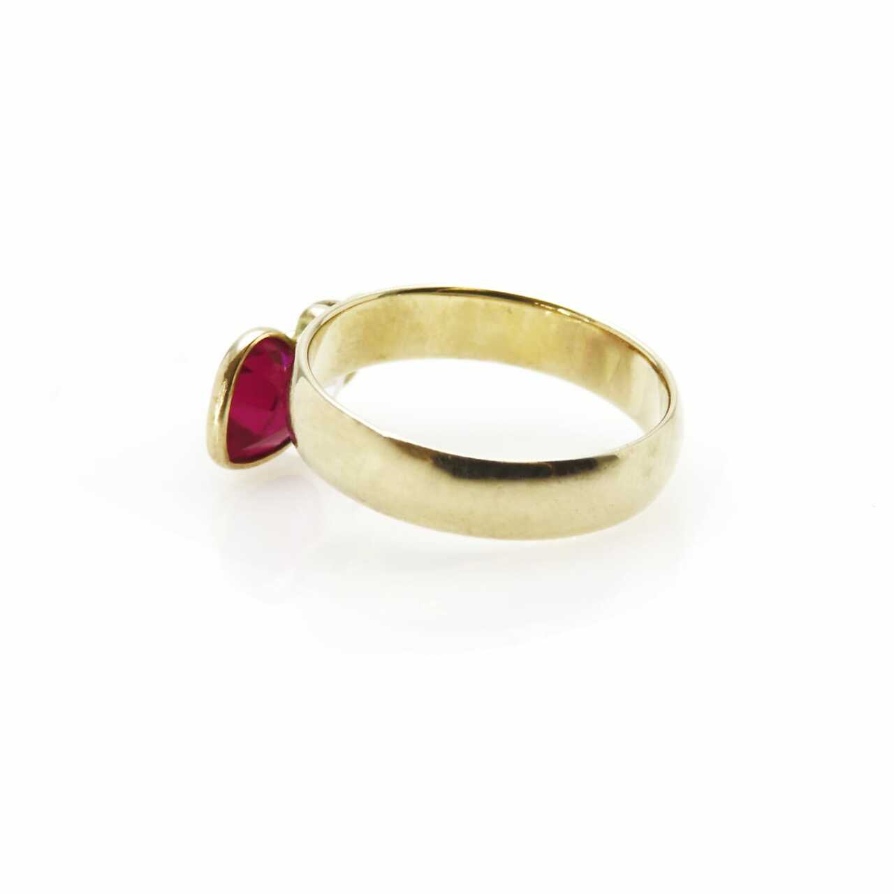 Vintage Two Cubic Zirconia Hearts 14k Gold Charm Ring - Red and Clear