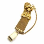 Antique Victorian Watch Chain Fob Woven Gold Ribbon