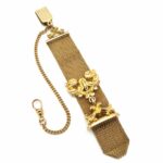 Antique Victorian Watch Chain Fob Woven Gold Ribbon