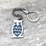 Vintage Mexican Taxco Sterling Silver Turquoise Owl Keychain