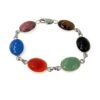 Vintage Sterling Silver Carved Stone Scarab Link Bracelet Van Dell 1980s