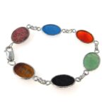 Vintage Sterling Silver Carved Stone Scarab Link Bracelet Van Dell 1980s