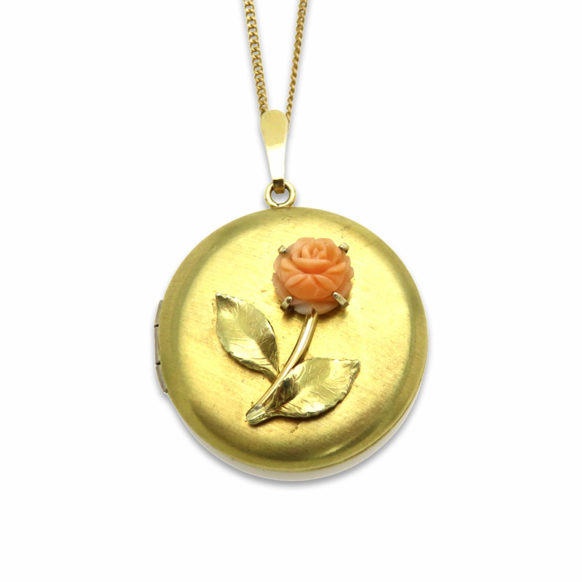 Vintage Carved Coral Rose Gold Filled Locket Necklace