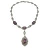 Antique Art Deco Silver Tone Filigree Amethyst Enamel Necklace by P.S. Co