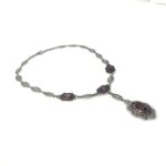 Antique Art Deco Silver Tone Filigree Amethyst Enamel Necklace by P.S. Co