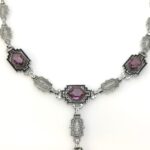 Antique Art Deco Silver Tone Filigree Amethyst Enamel Necklace by P.S. Co