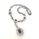 Antique Art Deco Silver Tone Filigree Amethyst Enamel Necklace by P.S. Co