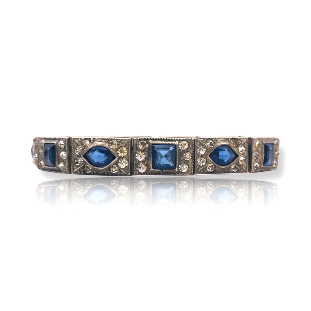 Art Deco Sapphire and Clear Glass Paste Stones Bracelet