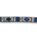 Art Deco Sapphire and Clear Glass Paste Stones Bracelet