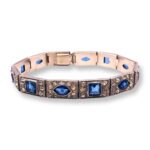 Art Deco Sapphire and Clear Glass Paste Stones Bracelet