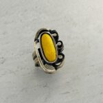 Vintage Modernist Brutalist Ring - 800 Silver and Yellow Fired Enamel Center