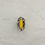 Vintage Modernist Brutalist Ring - 800 Silver and Yellow Fired Enamel Center