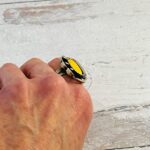 Vintage Modernist Brutalist Ring - 800 Silver and Yellow Fired Enamel Center