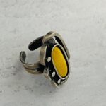 Vintage Modernist Brutalist Ring - 800 Silver and Yellow Fired Enamel Center
