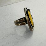 Vintage Modernist Brutalist Ring - 800 Silver and Yellow Fired Enamel Center