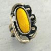 Vintage Modernist Brutalist Ring - 800 Silver and Yellow Fired Enamel Center