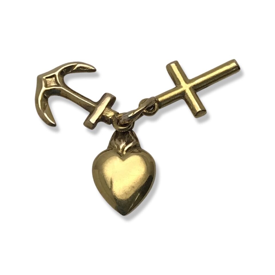 18k Gold Love Faith and Hope Charm - Sacred Heart, Anchor and Cross