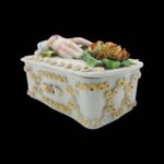 Antique Victorian trinket box hand offering flowers by S&S Limoges.
