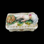 Antique Victorian trinket box hand offering flowers by S&S Limoges.