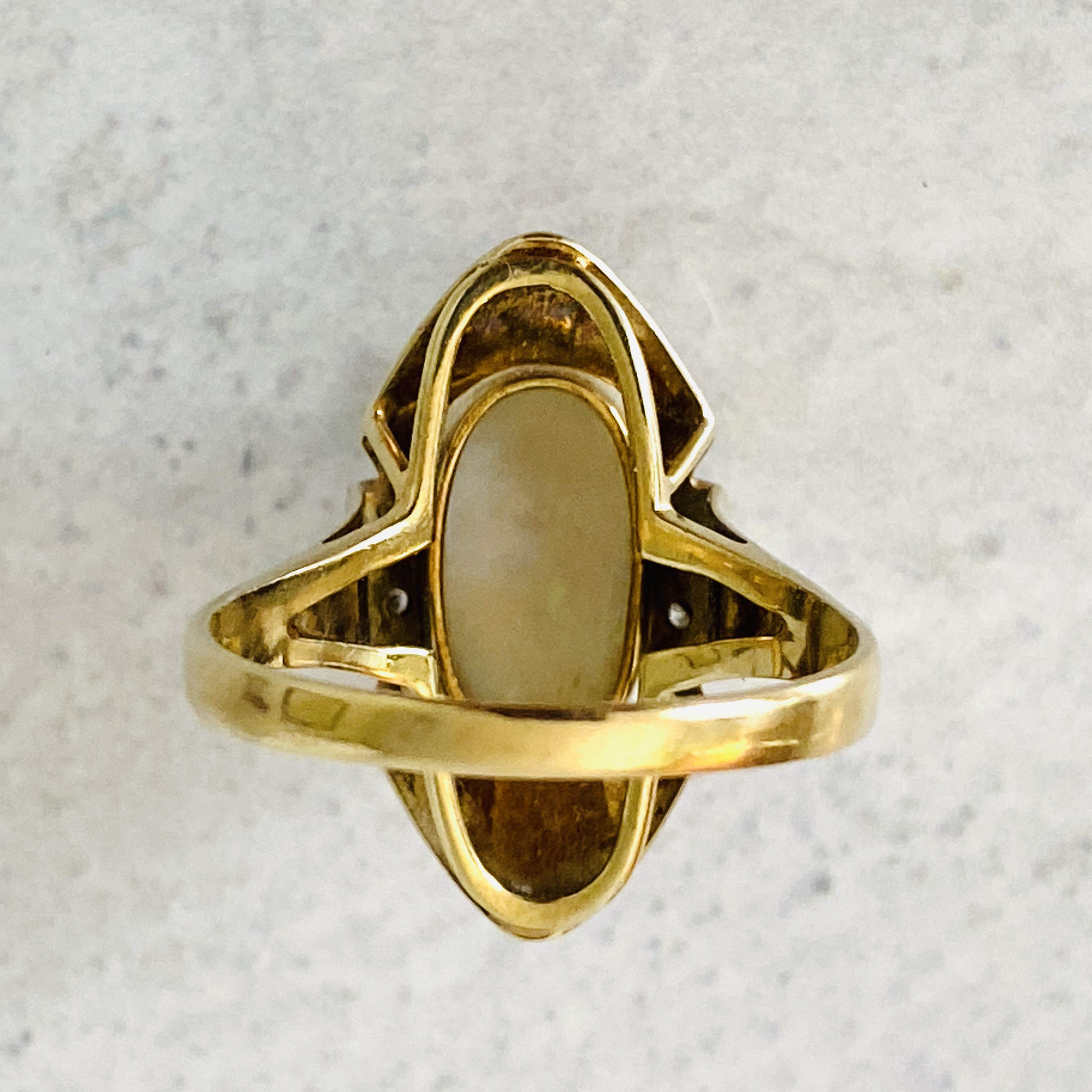 Natural Opal 14k Gold Modernist Ring with Diamond Accents