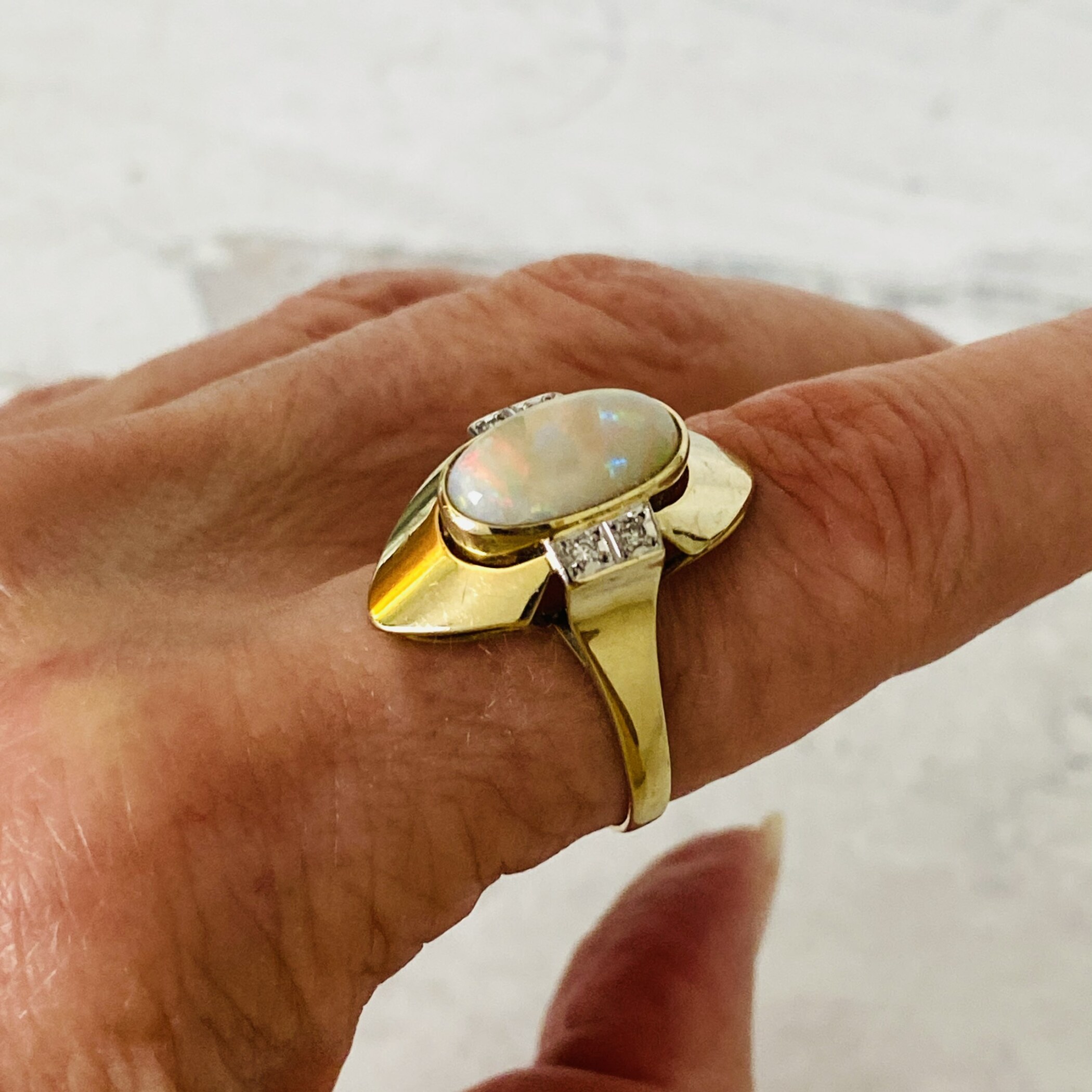 Natural Opal 14k Gold Modernist Ring
