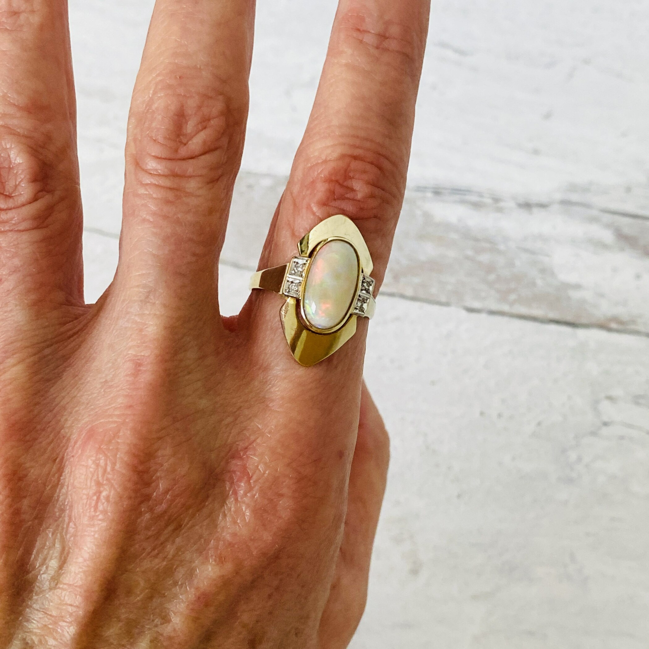 Natural Opal 14k Gold Modernist Ring