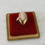 Natural Opal 14k Gold Modernist Ring with Diamond Accents