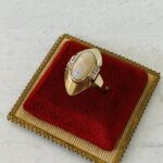 Natural Opal 14k Gold Modernist Ring with Diamond Accents