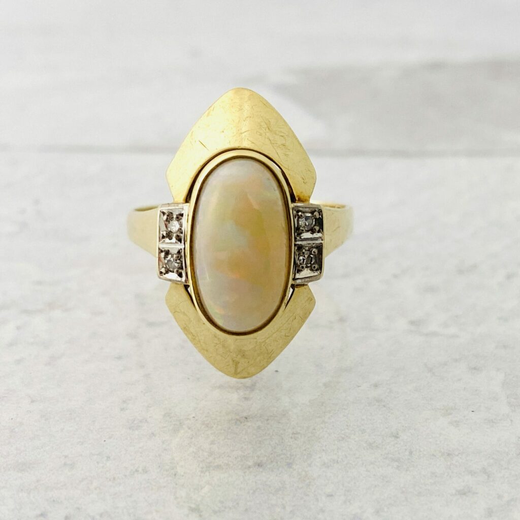 Natural Opal 14k Gold Modernist Ring