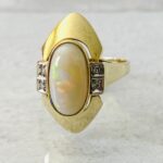 Natural Opal 14k Gold Modernist Ring with Diamond Accents