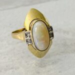Natural Opal 14k Gold Modernist Ring with Diamond Accents