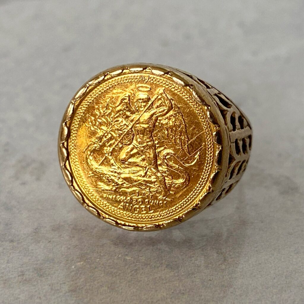 St Michael 22k Gold Coin Signet Ring