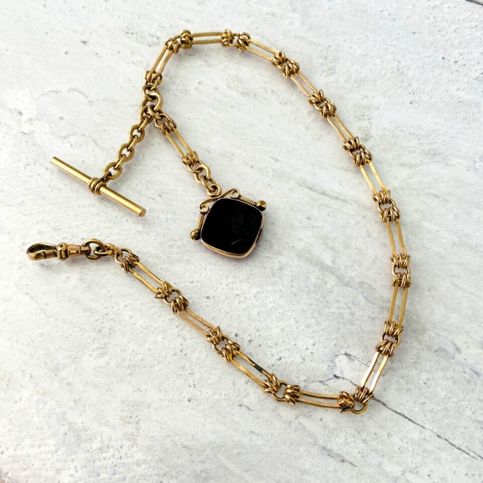 Antique Victorian Chunky Pocket Watch Chain with Intaglio Fob