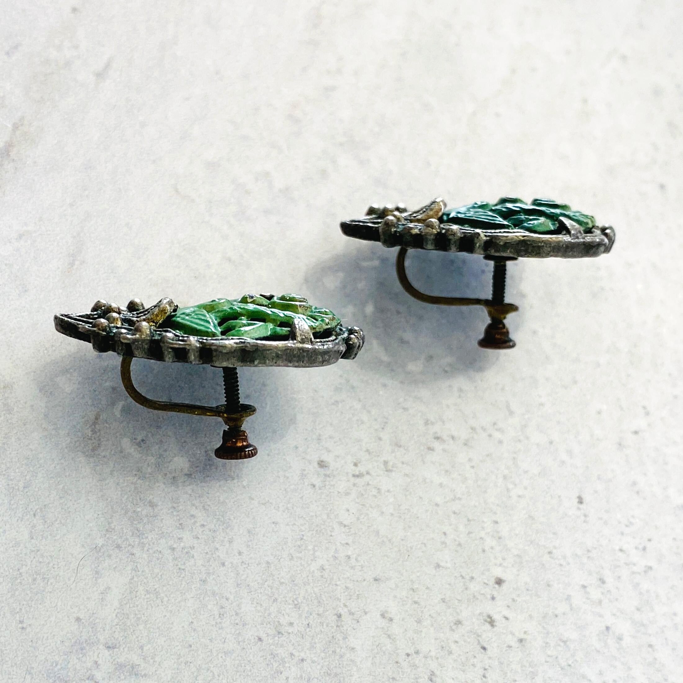 Vintage Carved Turquoise Bird Earrings